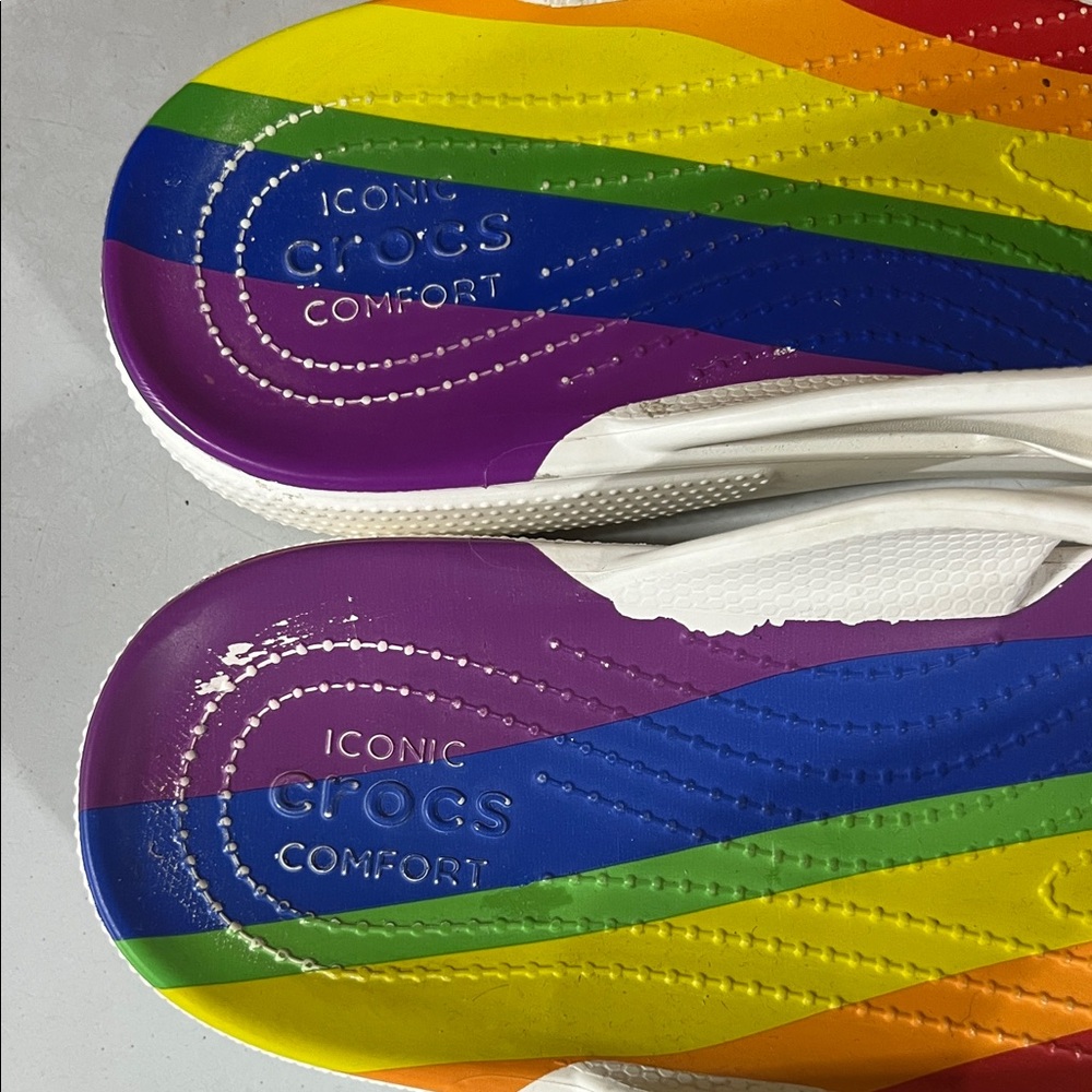 CROCS M10/W12 Multicolor Rainbow Flip Flops - Picture 5 of 7